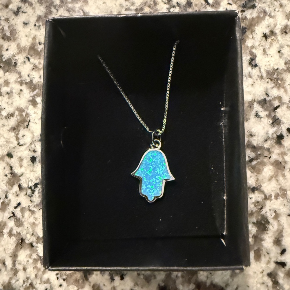 Elegant Blue Hamsa Pendant Necklace
